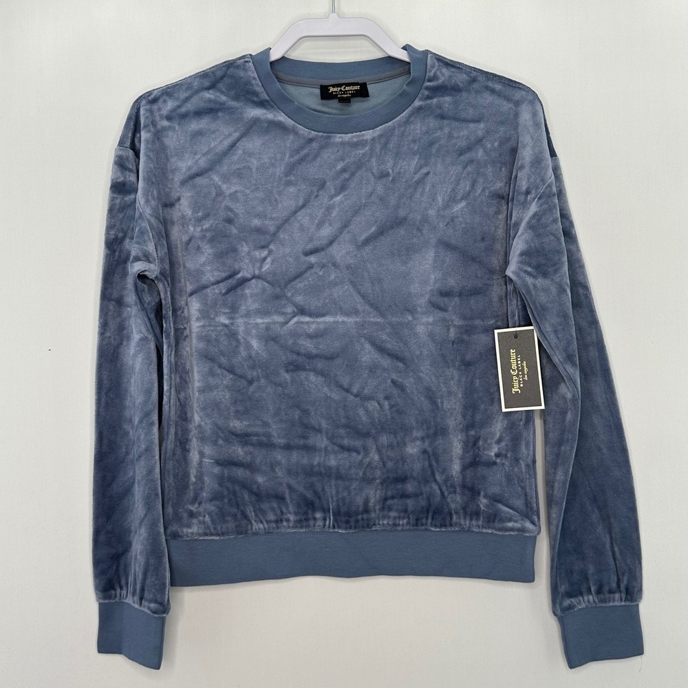 Juicy Couture Sweatshirt Women's Velour Pullover Dusty Navy XS Y2K Fall Cozy